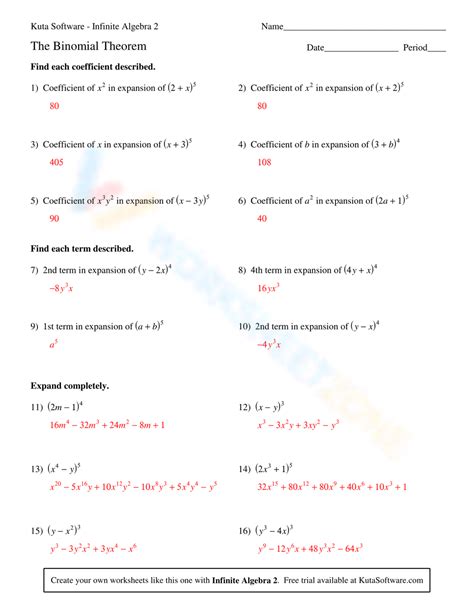 Image result for Binomial Theorem Worksheet