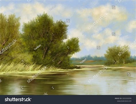Oil Paintings Landscape Fine Art Landscape Lake Trees Photos, Images & Pictures | Shutterstock