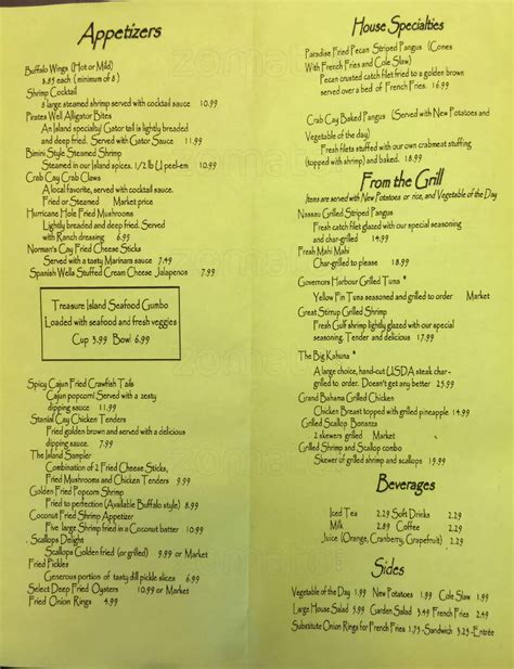 Menu at Bahama Bobs restaurant, Gulf Shores