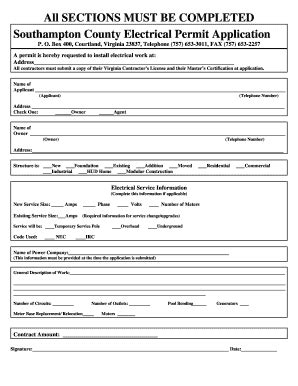 Fillable Online southamptoncounty Southampton County Electrical Permit ...