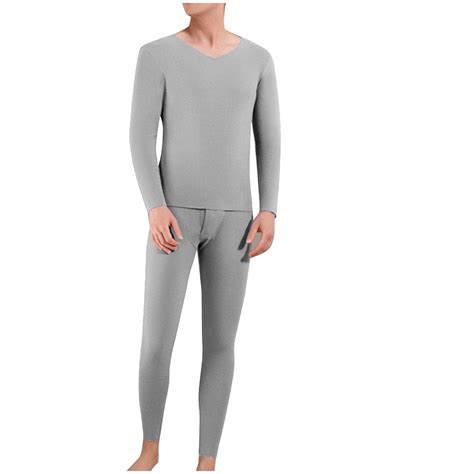 LIBRCLO Mens Thermal Underwear Sets Long Sleeve Stretchy Fitness Solid ...