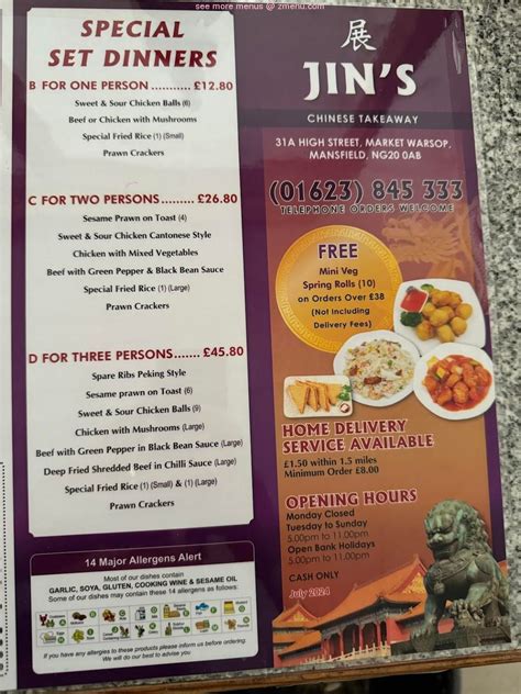 Menu at Jins fast food, Mansfield