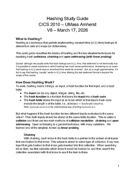 Hashing Study Guide CICS 2010 UMass Amherst V8 - March 2026 - Studocu