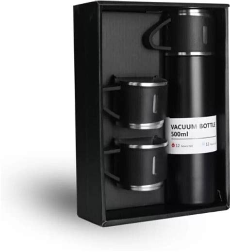 FINIFAB Black Vacuum Flask Gift Set - Bottle with 3 CupsP58 500 ml ...