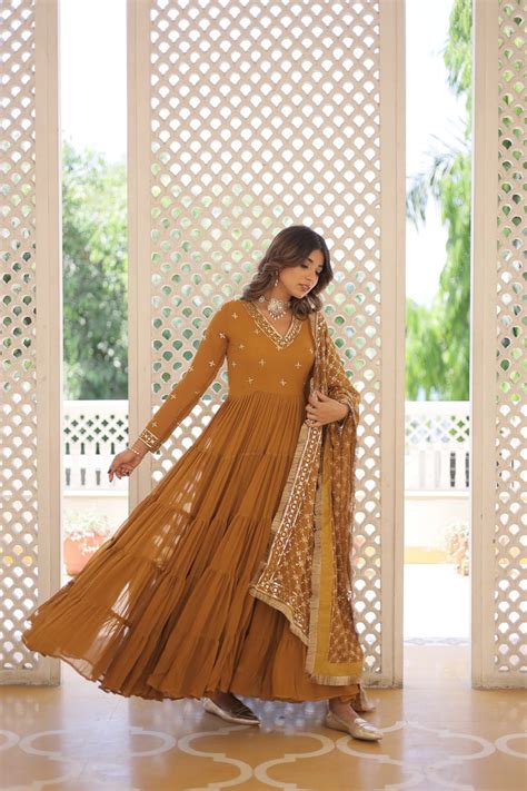 Enthralling Sequin Embroidered Mustard Yellow Gown with Desi