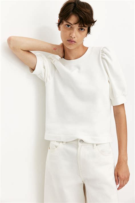 Puff-sleeved top - White - Ladies | H&M IN
