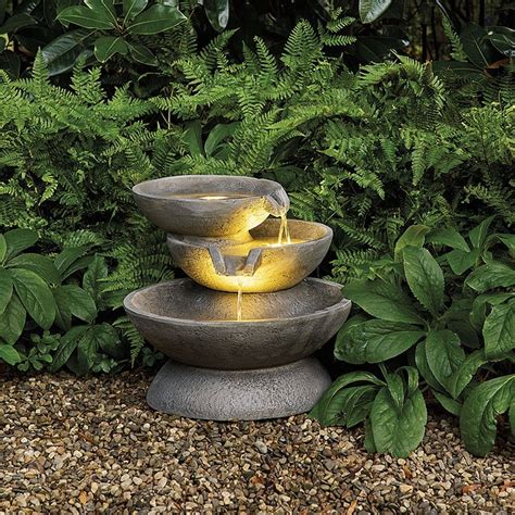 Rhodes Tiered Bowl Lighted Concrete Sculpture Outdoor Fountain