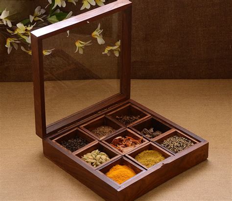 Udaipur Handicrafts Brown Square Shape Wooden Masala Box – UdrCrafts.com