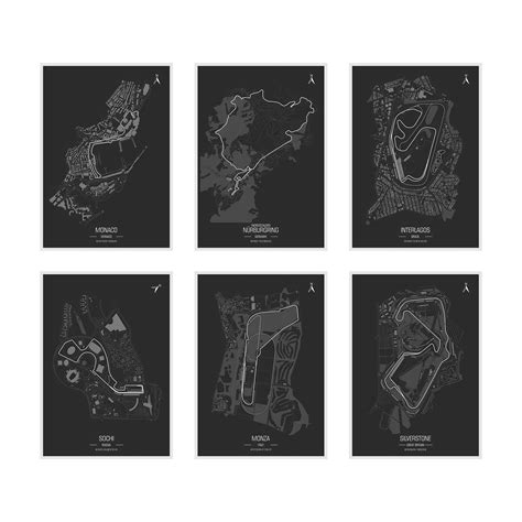 Formula 1 Circuits Wall Posters Pack of 6 A4 size – Stickerly