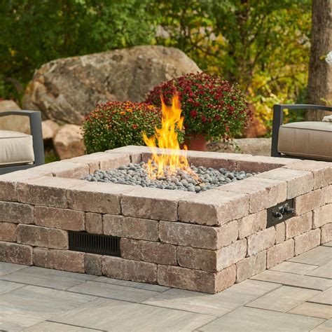 Bronson 51 Inch Square Concrete Natural Gas Fire Pit Enclosure in Brown ...