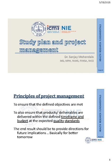 14. Study plan and projects management - ####### nie.gov HEALTH ...