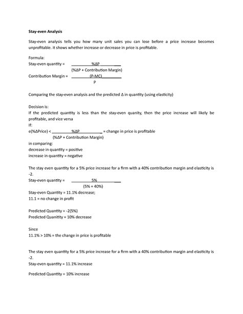 Stay Even 1232421 - Stay-even Analysis Stay-even analysis tells you how ...