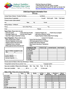 Fillable Online Child Care Program Information Form Fax Email Print ...