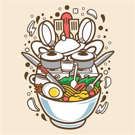 Cozinhar Ramen Cartoon | Vetor Premium