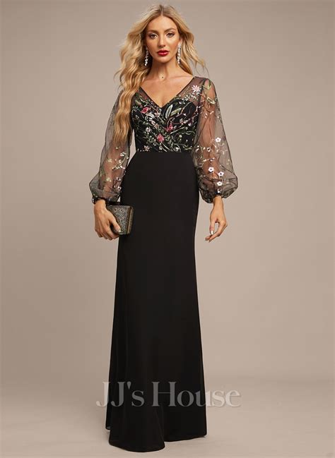Sheath/Column V-Neck Illusion Floor-Length Chiffon Lace Lace Chiffon ...