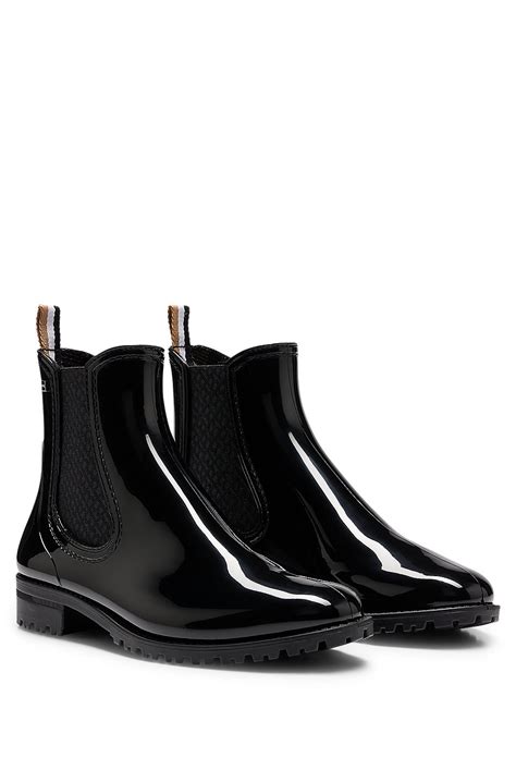 BOSS - Glossy Chelsea-style rain boots with branded trim