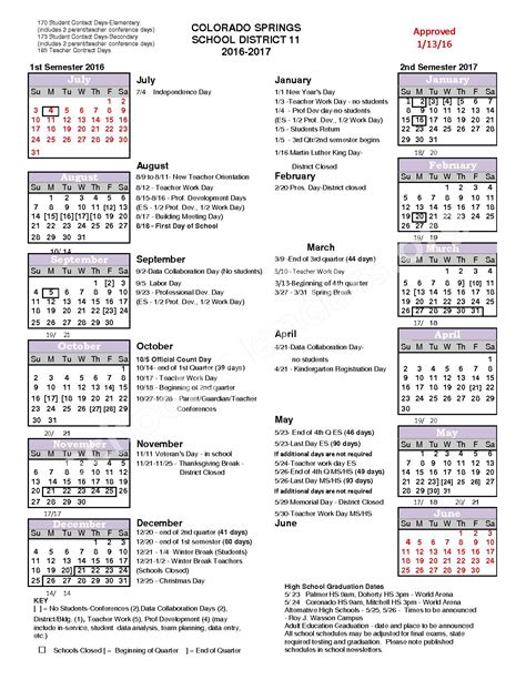 2016 - 2017 School Year Calendar | Colorado Springs School District 11 ...