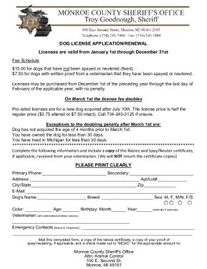 Fillable Online DOG LICENSE APPLICATION/RENEWAL Licenses are valid from ...