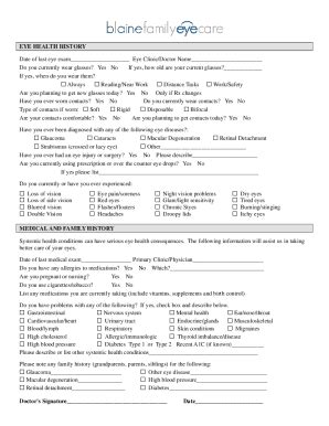 2012-2026 Form MN Blaine Family Eyecare Eye Health History - Blank ...