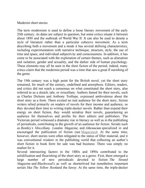 Modernism in literature - Modenist short stories The term modernism is ...