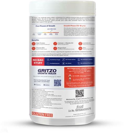 Gritzo SuperMilk Growth+ (13+y Boys), 13g Protein Powder, Double ...