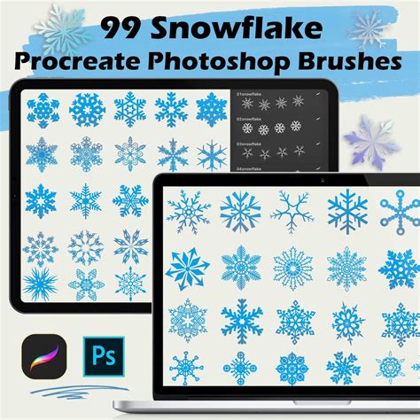 Snowflake Brush Set, 99 Frost Stamps, Procreate & Photoshop (digital ...