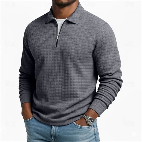 Men's Waffle Polo Shirts Textured Outdoor Causal Quarter Zip Long ...