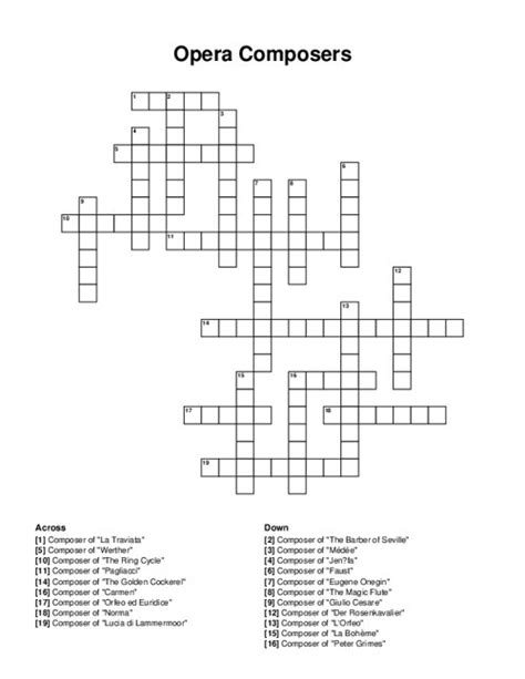 Opera Composers Crossword Puzzle