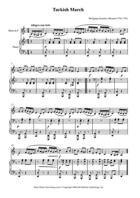 Mozart, Wolfgang Amadeus - Turkish March for French Horn - Free Sheet ...