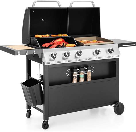 Amazon.com: Captiva Designs Propane Gas Griddle Grill Combo with Porcelain-Enameled Cast Iron ...