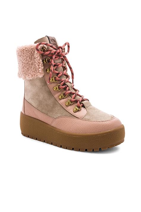 Coach Tyler Fold Over Fur Boot in Oat & Pale Blush | REVOLVE