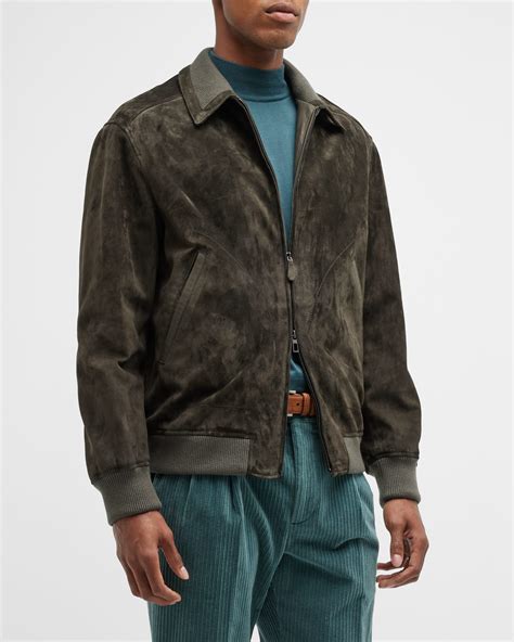 Kiton Men's Suede Full-Zip Bomber Jacket | Neiman Marcus