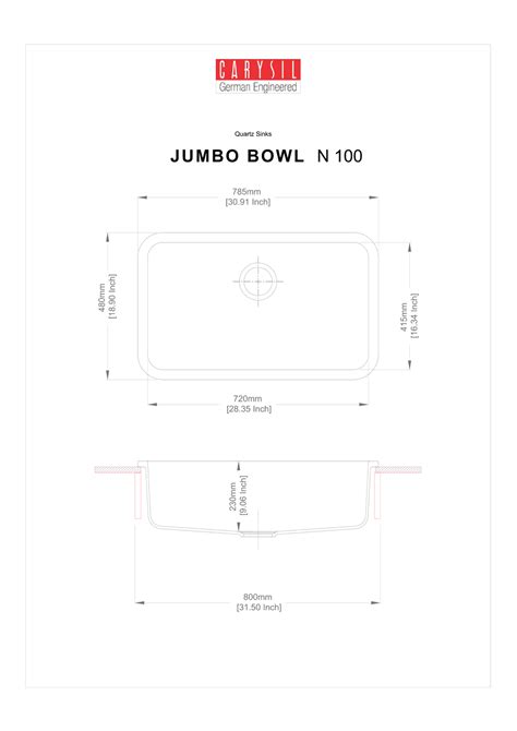 Carysil Granite Quartz Kitchen Sink - Jumbo Bowl N100 L 31" x 19" Inch ...