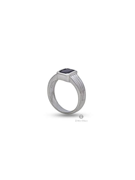 925 Sterling Silver Line Design Black Stone Rashi Ring For Men And ...
