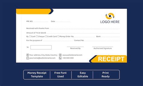 Money receipt horizontal print ready receipt book template | Premium Vector