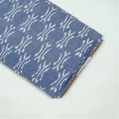 Powder Blue Colour Cotton Ikat Fabric