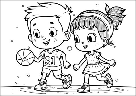 Children playing basketball - Basketball Coloring Pages