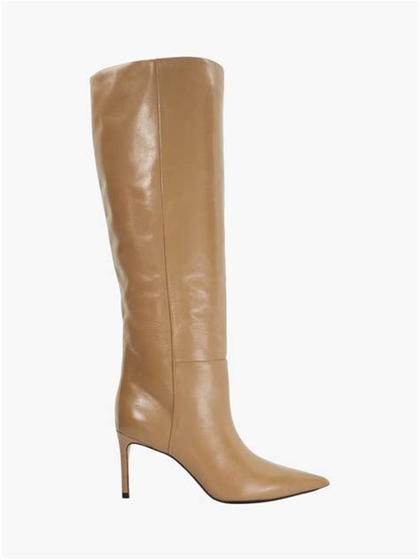Dune Serve Stiletto Heel Knee High Leather Boots, Caramel