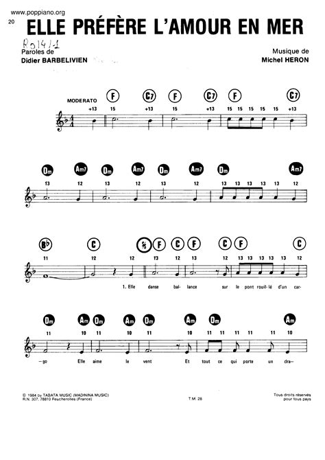 Philippe Lavil-Elle Prefere L'amour En Mer Sheet Music pdf, - Free ...