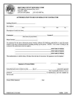 Brevard County Subcontractor Authorization Form - Fill Online ...