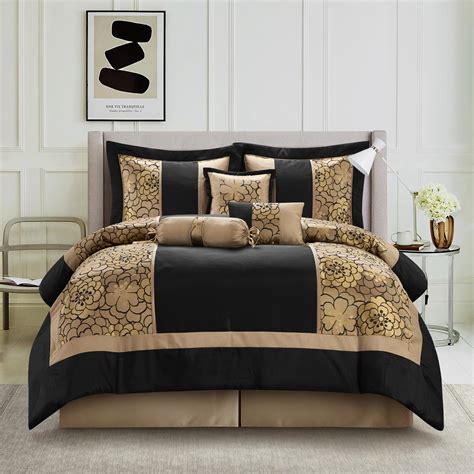Amazon.com: Stratford Park Dahlia 7-Piece Comforter Bedding Set Black ...