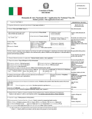 Fillable Online Consolato dItalia DETROIT Domanda di visto Nazionale (D ...