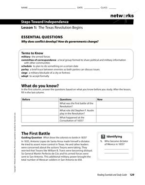 2014-2026 Form McGraw-Hill Education Lesson 1 The Texas Revolution ...