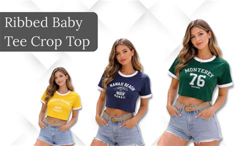 Buy Printed Half Ribbed Slim Fit Baby Tee Crop Top for Women's & Girls ...
