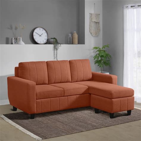 WOODREAM Right Facing 4 Seater L Shape Sofa Set for Living Room | 4 ...