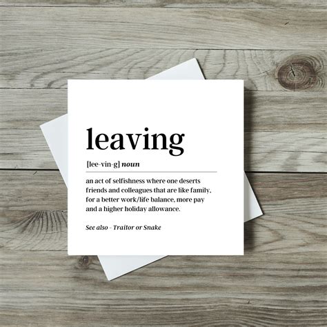 Leaving Definition Card | Farewell Cards | Dictionary Cards | Leaving ...