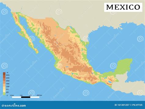 Mexico. Detailed Physical Map of Country Colored According To Elevation ...
