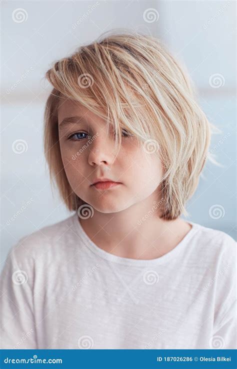 Portrait of Cute , Ten Years Old Boy with Blonde Hair Stock Photo ...
