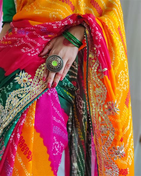 Multi Color Gota Patti Bandhej Saree|Buy Traditional Saree|Jhakhas