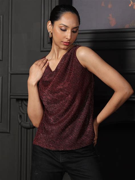 Delora Plisse Cowl Neckline Top - Red – SALT Attire